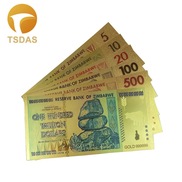 Full Set 6pcs Zimbabwe Dollar Bills 24k 999 9 Gold Plated Fake Full Set 6pcs Zimbabwe Dollar Bills 24k 999 9 Gold Plated Fake Money For Home Decor Banknote Drop Shipping