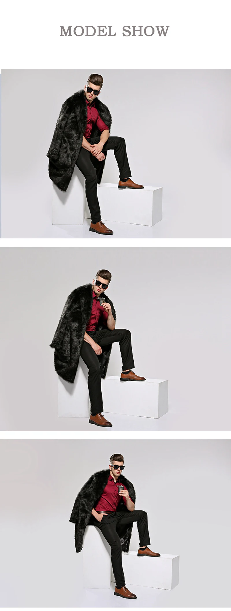 Мужское длинное пальто из искусственного меха коричневого цвета, теплое и удобное, зима, бренд Maylooks Hn114