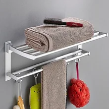 Free punching towel rack folding activity double layer space aluminum bathroom towel rack bathroom shelf pendant wholesale Free punching towel rack folding activity double layer space aluminum bathroom towel rack bathroom shelf pendant wholesale