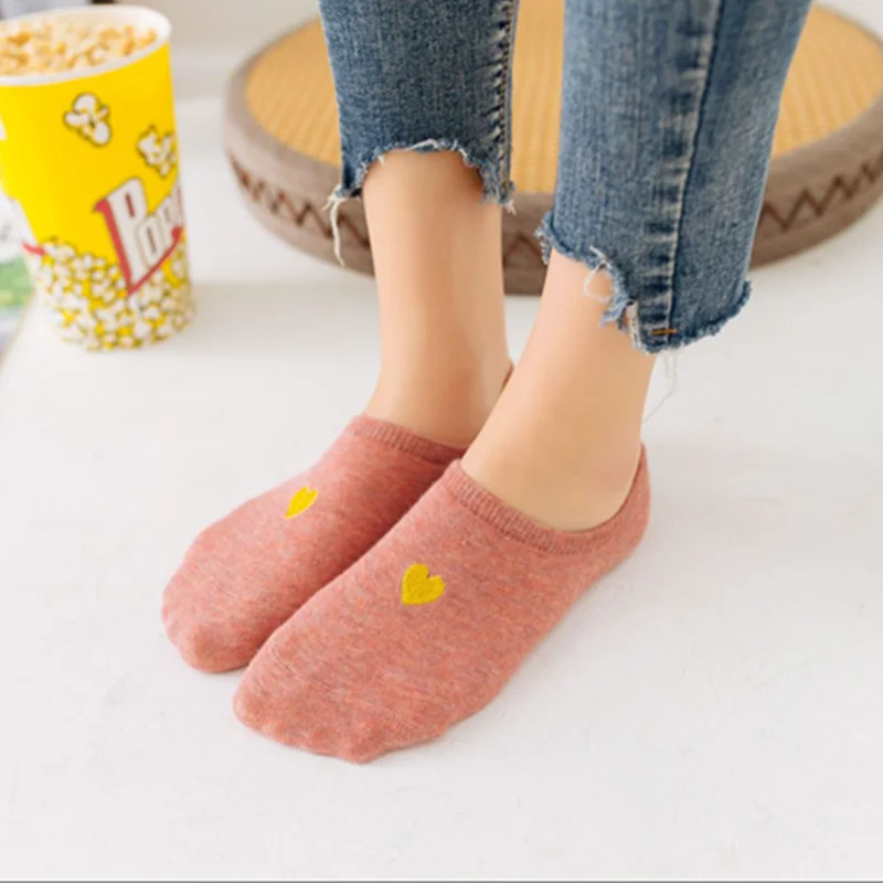 Новые модные однотонные хлопковые носки с сердечками женские летние короткие носки тапочки женские повседневные Мягкие носки-подследники