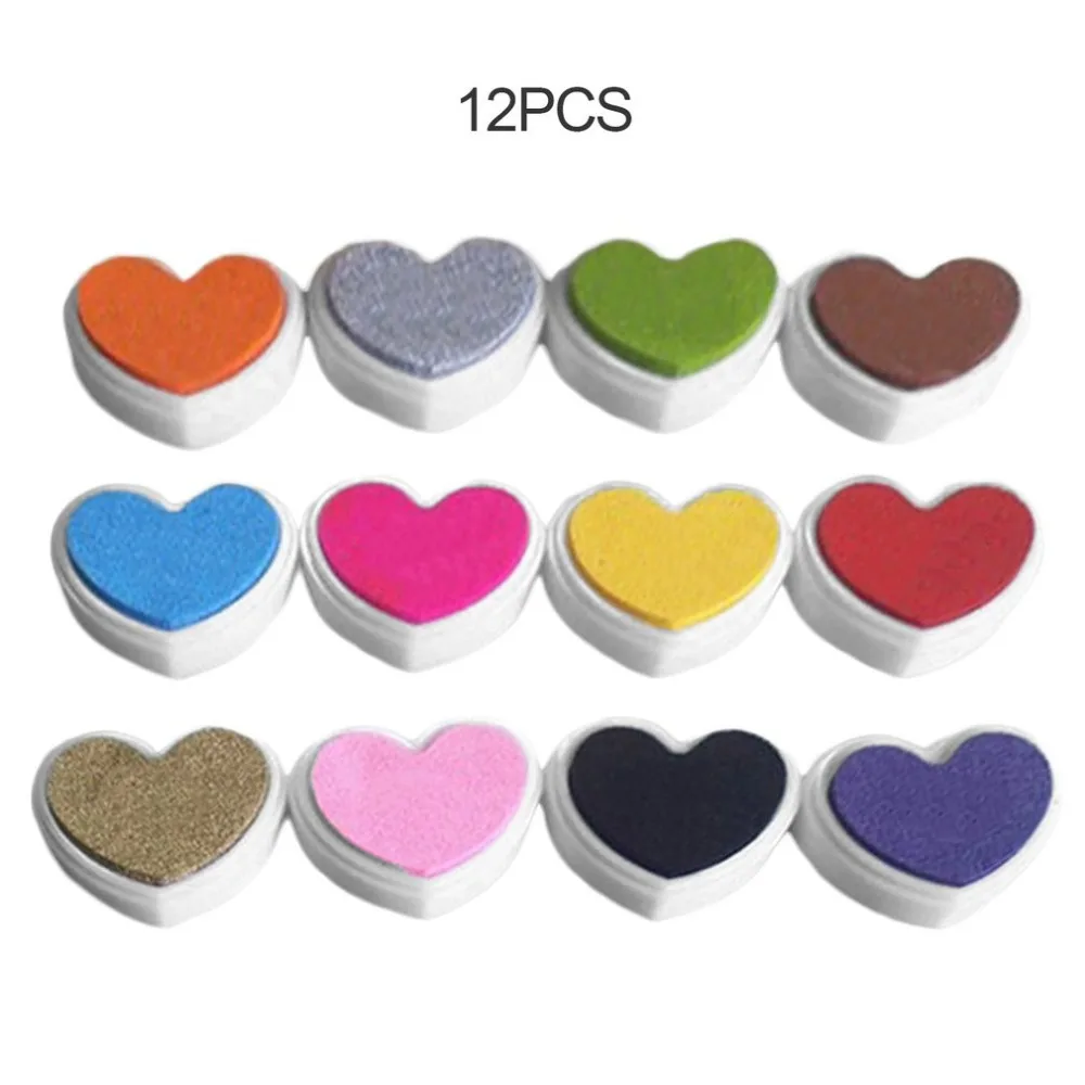 

12PCS/SET Heart Shape Inkpad Colorful fingerpaint inkpad DIY ink pad for Scrapbooking Album Decoration Stamp Inkpad Supplies