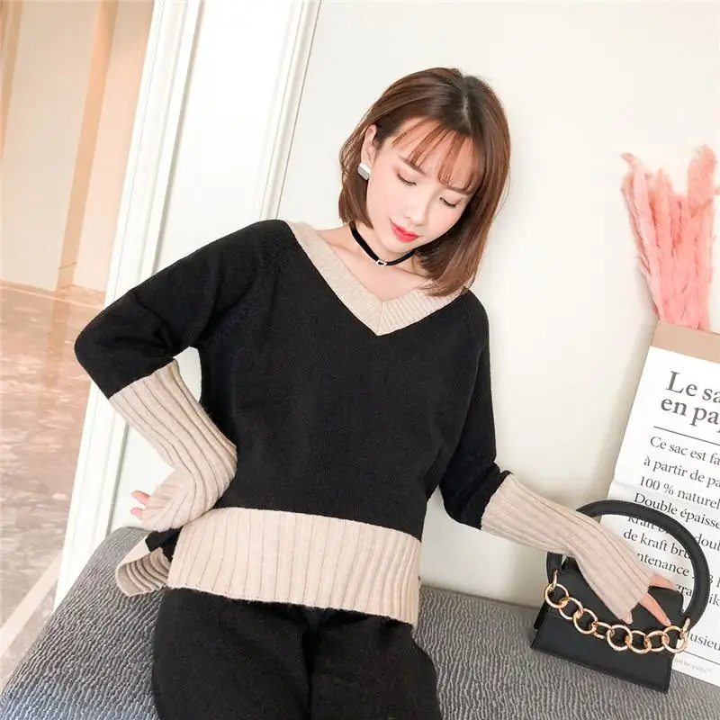 Новая весенне-осенняя одежда вязаный комплект свитер с длинными рукавами+ широкие брюки для беременных женщин, повседневный комплект одежды для беременных Q784