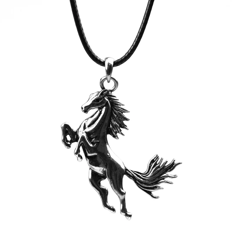 

Fashion Cool Men's Jewelry The Running Horse Pendant necklace Zinc Alloy Pendant Leather Rope Street Style Necklace