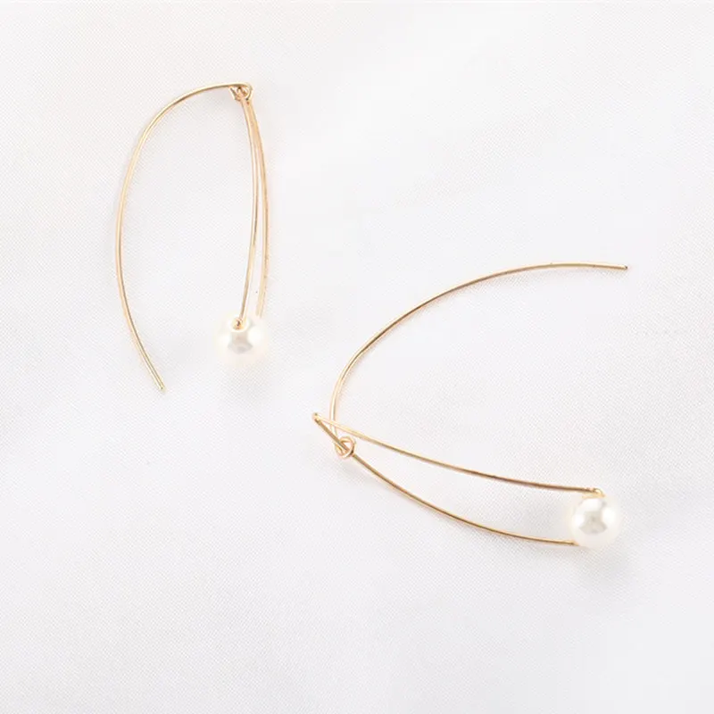 

Korean Simple Wild Simulated Pearl Curved Earrings Minimalist Trendy Metal Geometric Earrings For Women Girl Gift Accessories