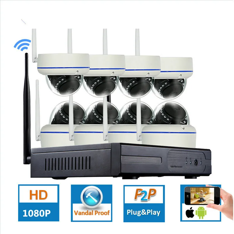 4CH/8CH CCTV система Беспроводная 1080P H.265 NVR 2.0MP наружная Водонепроницаемая Wifi камера