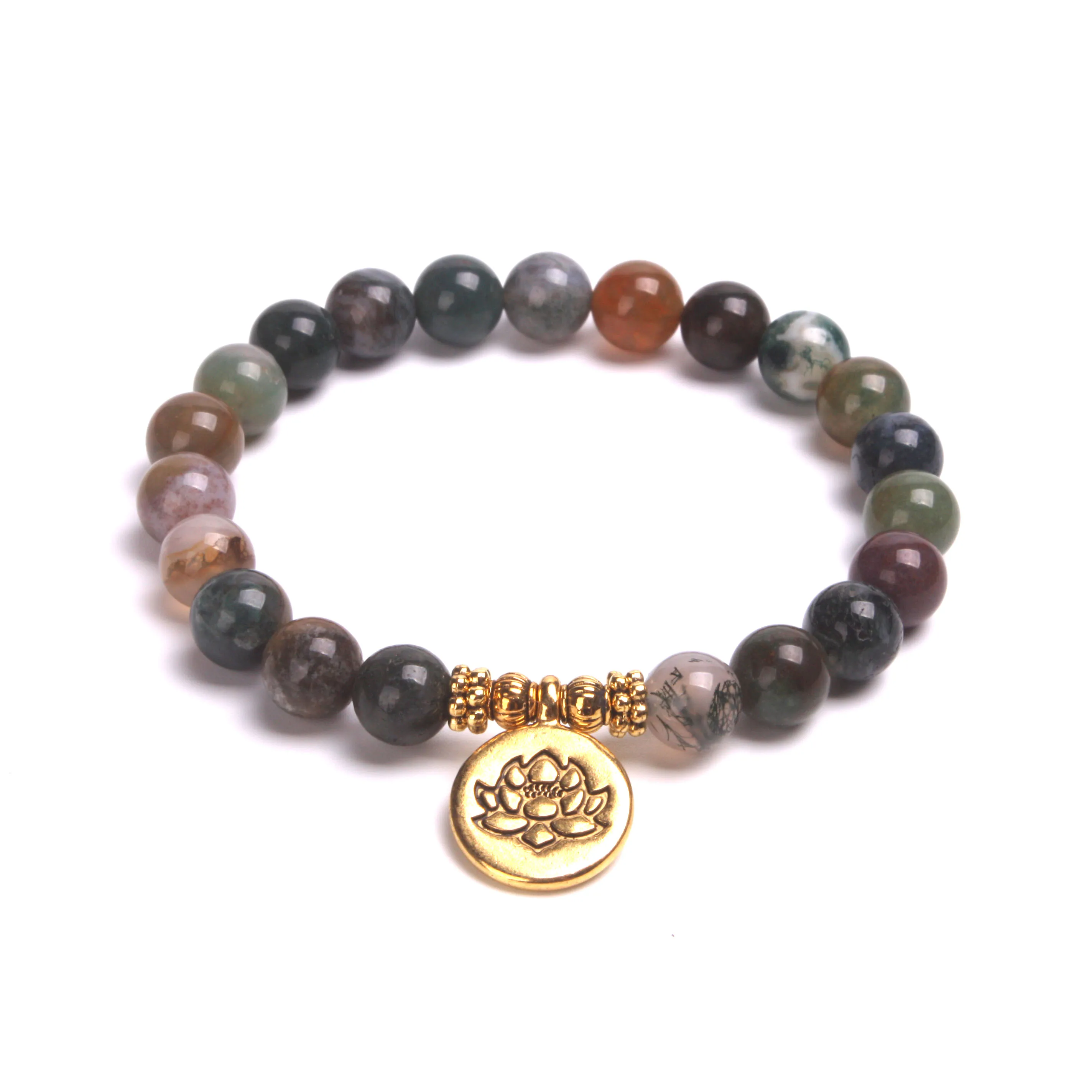 Натуральный 8 мм индийский оникс браслет lotus Charm Strand женские ювелирные изделия
