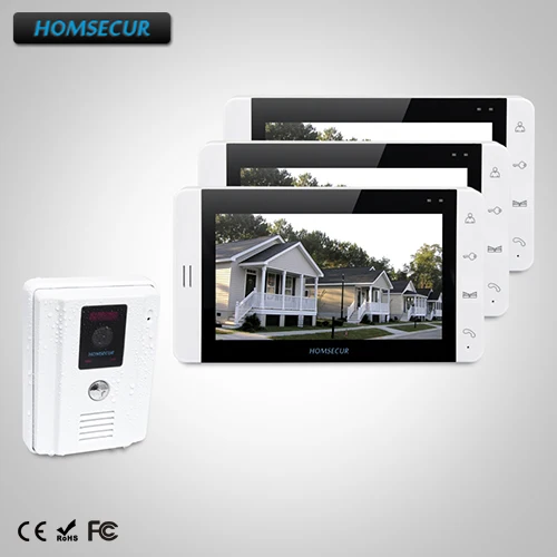 HOMSECUR 7 "проводной Hands-free видео и аудио Домашний домофон с белым монитором 1C3M: камера TC011-W (белый) + монитор TM703-W (белый)