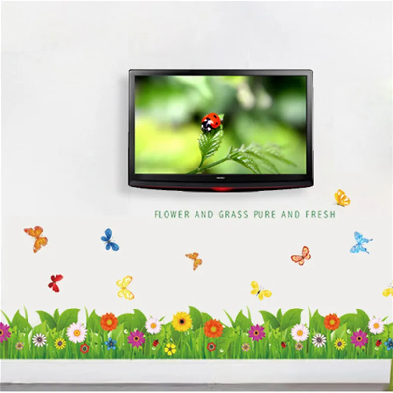 Grass flowers Butterfly on the wall sticker home decoration diy