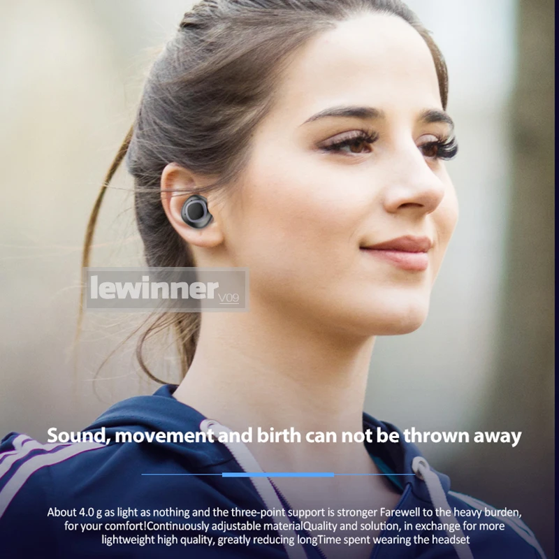 Lewinner V09 Bluetooth наушники Беспроводной TWS вкладыши 500 мАч Зарядное устройство для