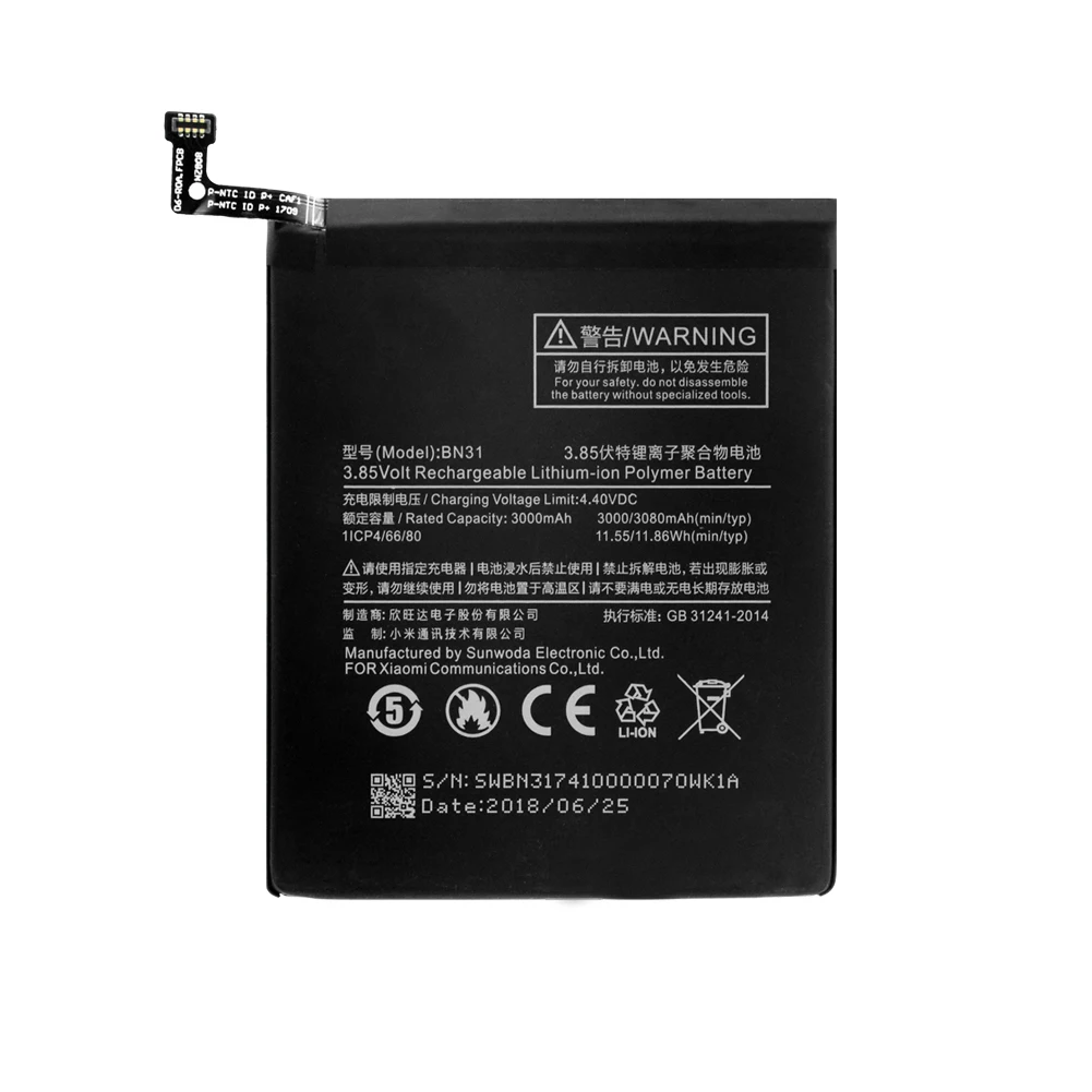 BN31 литиевая литий-полимерная батарея 3,85 В 3080 мАч батарея для Xiaomi mi A1 mi 5X Red mi Note 5A 5A Pro Y1 Lite mi A1(mi A1