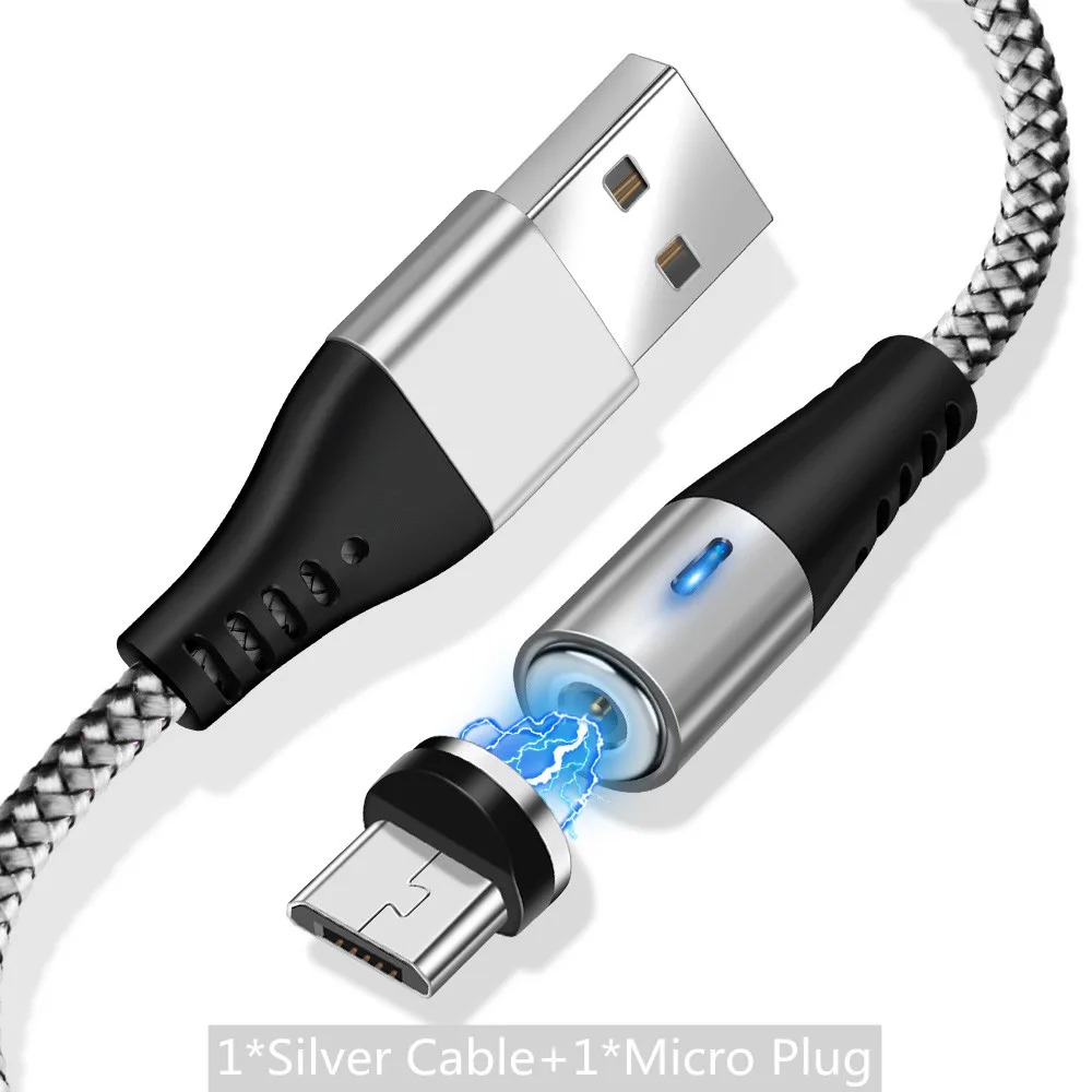 Магнитный Micro USB кабель ROMICHW для быстрой зарядки для samsung Xiaomi huawei, зарядный кабель для передачи данных Microusb Android, Магнитный зарядный шнур - Цвет: Silver For Micro