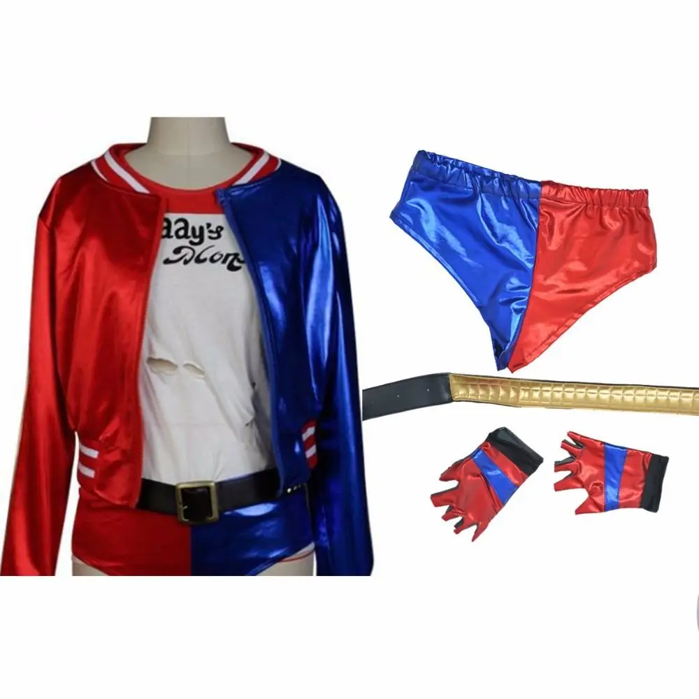 Halloween Batman Harley Quinn DC Comic Suicide Squad Cosplay Costume Full set with Wig+ Belt+Glove+