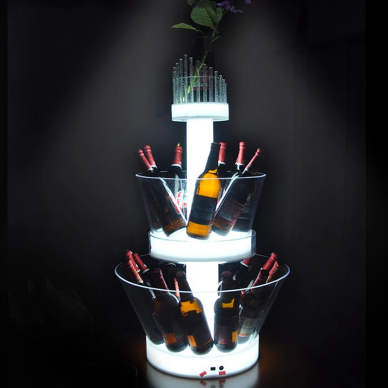 3 Слои светодиодный ведро льда башня платные световой шампанское вино/пивной охладитель ледяной держатели акриловая подставка для вина для свадьбы/бар/вечерние