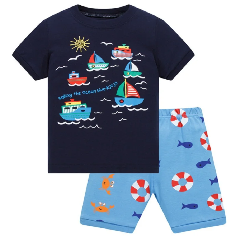 Синие пижамы для маленьких мальчиков с изображением ракетки, комплекты одежды, домашняя одежда из хлопка с героями мультфильмов для детей 2, 3, 4, 5, 6, 7 лет, детские футболки, шорты - Цвет: 7