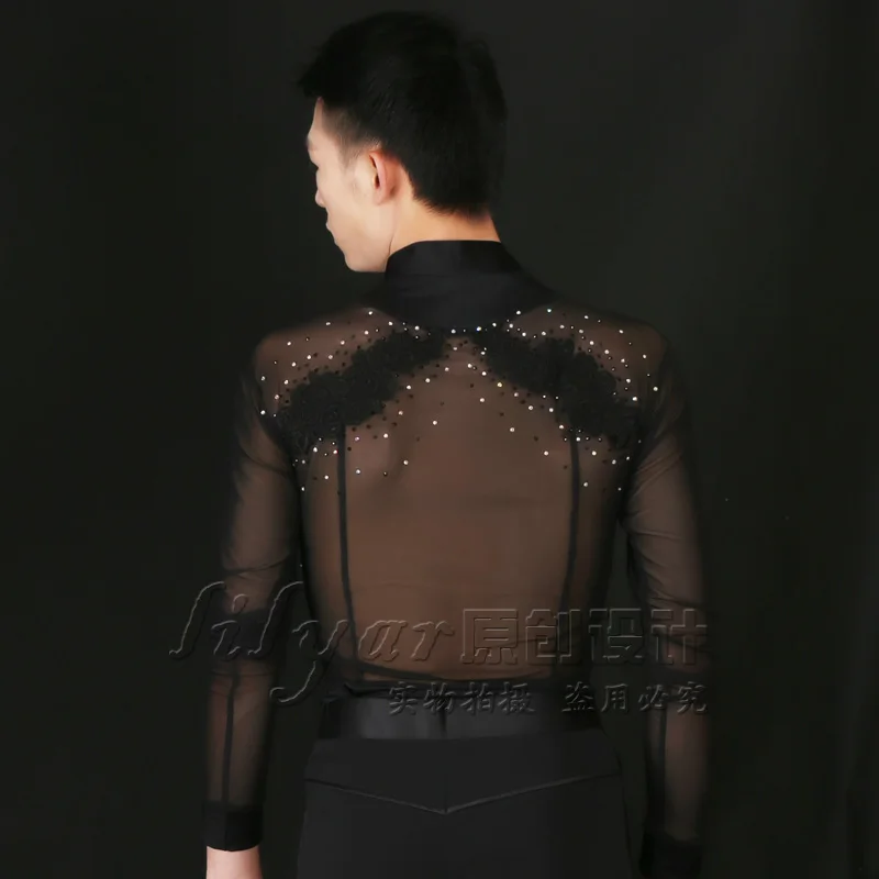dance wear men 2017 Tailor-made 100% New Lace men's shirt Competition Dance Man Latin Shirt Boys Latin Dance Men Dress Latin Dance Adult Dress ballroom clothes for men