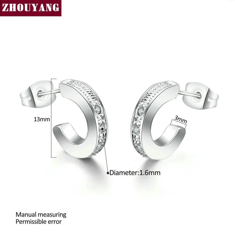 ZHOUYANG Top Quality ZYE342 Classic Arc-shaped Crystal Silver Color Earring Austrian Crystal Wholesale
