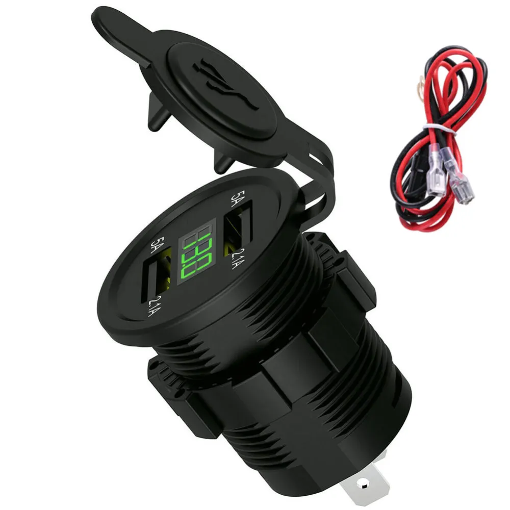 

DC 12V Car Motorcycle Charger LED Display Dual USB Charger Socket Adapter Power Outlet