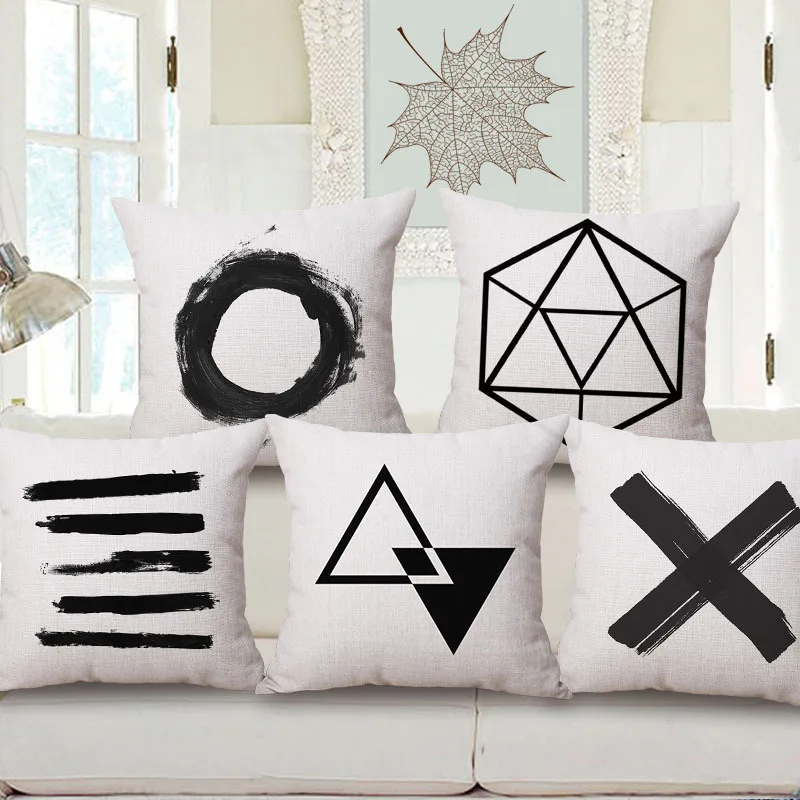 Nordic Geometric Style Linen Cotton Pillow Cover Black White Cushion Home Decorative Case Sofa | Дом и сад