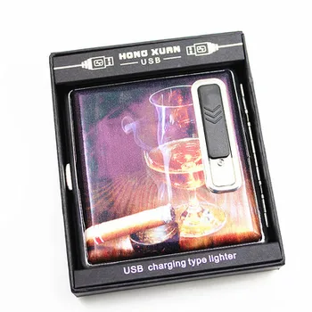 

16 cigarettes box USB Cigarette case with cigar lighter packing : gift box