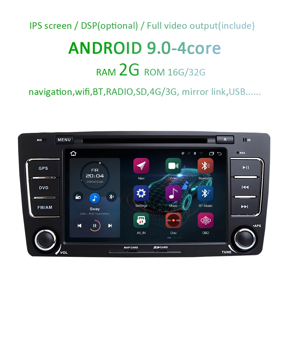 Discount DSP IPS 4G 64G Android 9.0 CAR DVD PLAYER For SKODA Octavia 2009 2010 2011 2012 2013 GPS radio receiver navigation tape recorder 3