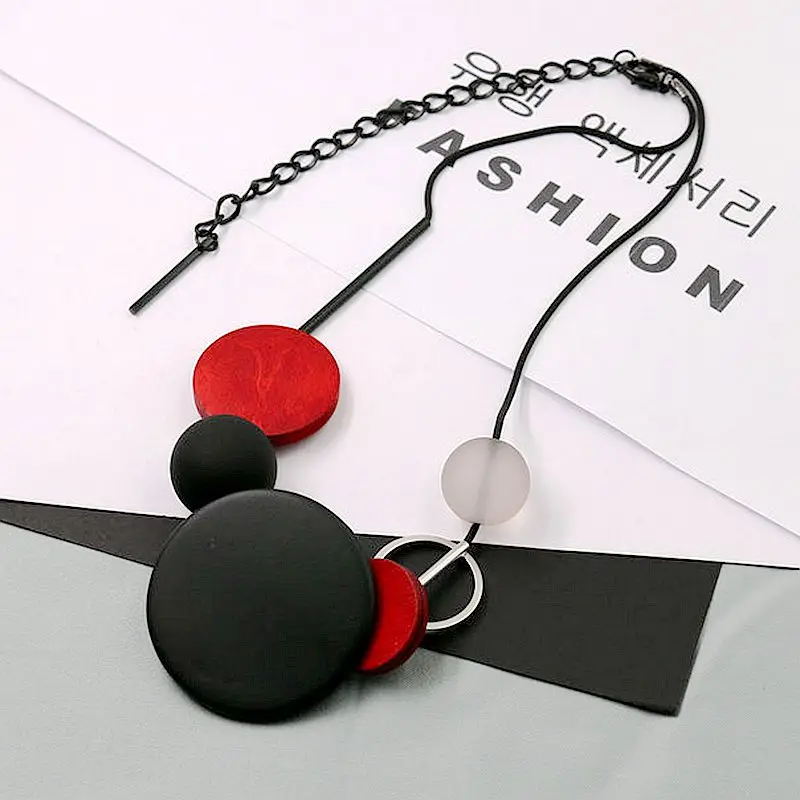 Personality, fashion, wooden geometry, frosted bead, top grade short accessories necklace, female clavicle sweater chain wholes - Image 4