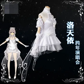 

V Girl Singer Cosplay Luo Tianyi Alice Cosplay Costume New Lolita Chinese White evening dress Women Beauty Dress