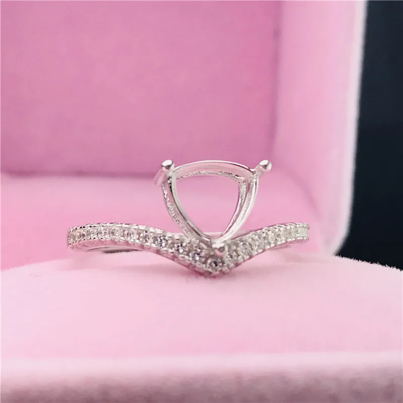 

Trillion shape size 7X7/8X8mm rings basis S925 silver ring base shank prong setting stone inlaid jewelry fashion DIY women nice
