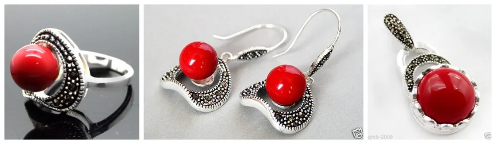 Бесплатная доставка леди предназначен Красный Резной Лак Марказит Стерлингового Серебра 925 Кольцо (№ 7-10) Серьги и Pandent ювелирные наборы Бесплатная доставка леди предназначен Красный Резной Лак Марказит Стерлингового Серебра 925 Кольцо (№ 7-10) Серьги и Pandent ювелирные наборы