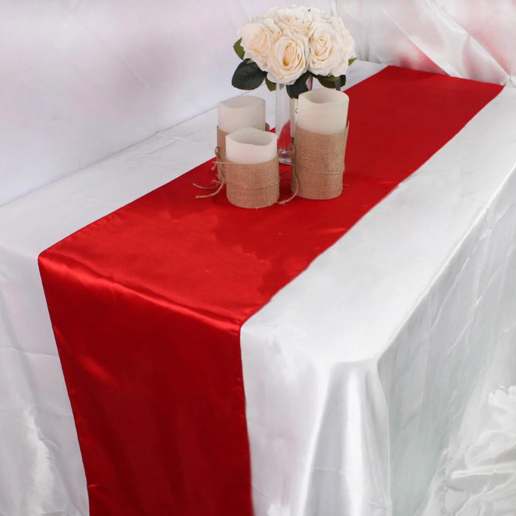 New Hot Pure Color Satin Fabric 30*275 Satin Plain Damask Table Runner Party Venue Decors Home