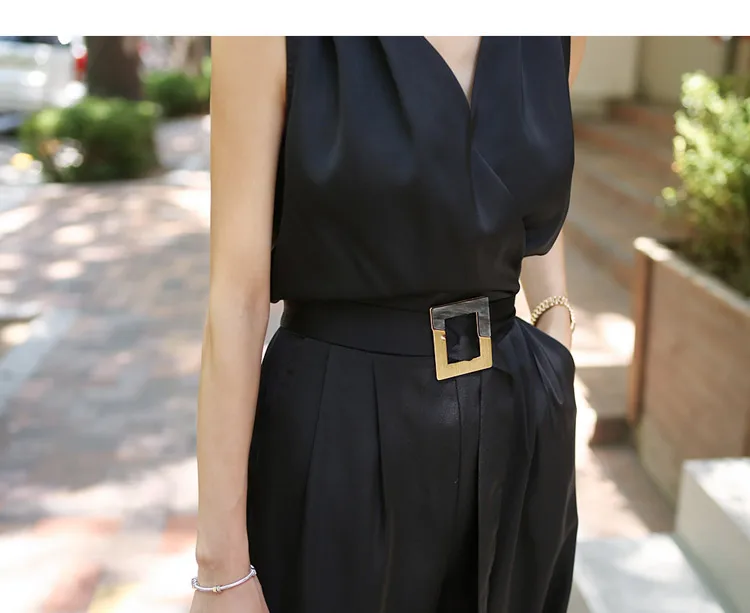 summer elegant new slim jumpsuit sleeveless with belt runway office lady bodysuit Romper