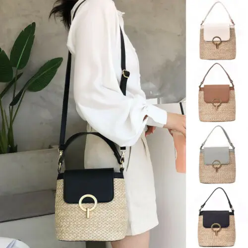 Women Straw Bag Woven Shoulder Tote Crossbody HandBag Messenger Summer Beach Bag Ladies Bucket For Women 2019 Shoulder Bag
