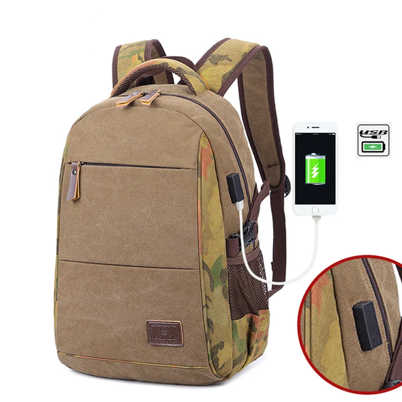 

OZUKO 2019 New Canvas Men Backpack USB Design for 15.6 inch Latop backpack Large Capacity Travel Male Rucksack School Bags
