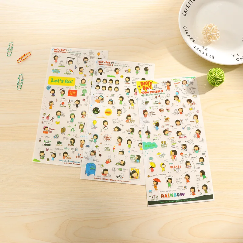 

6 PCS Korean Stationery Transparent Japanese Make Progress Every Day DIY Album Diary Notebook Phone Children Cartoon Stickers