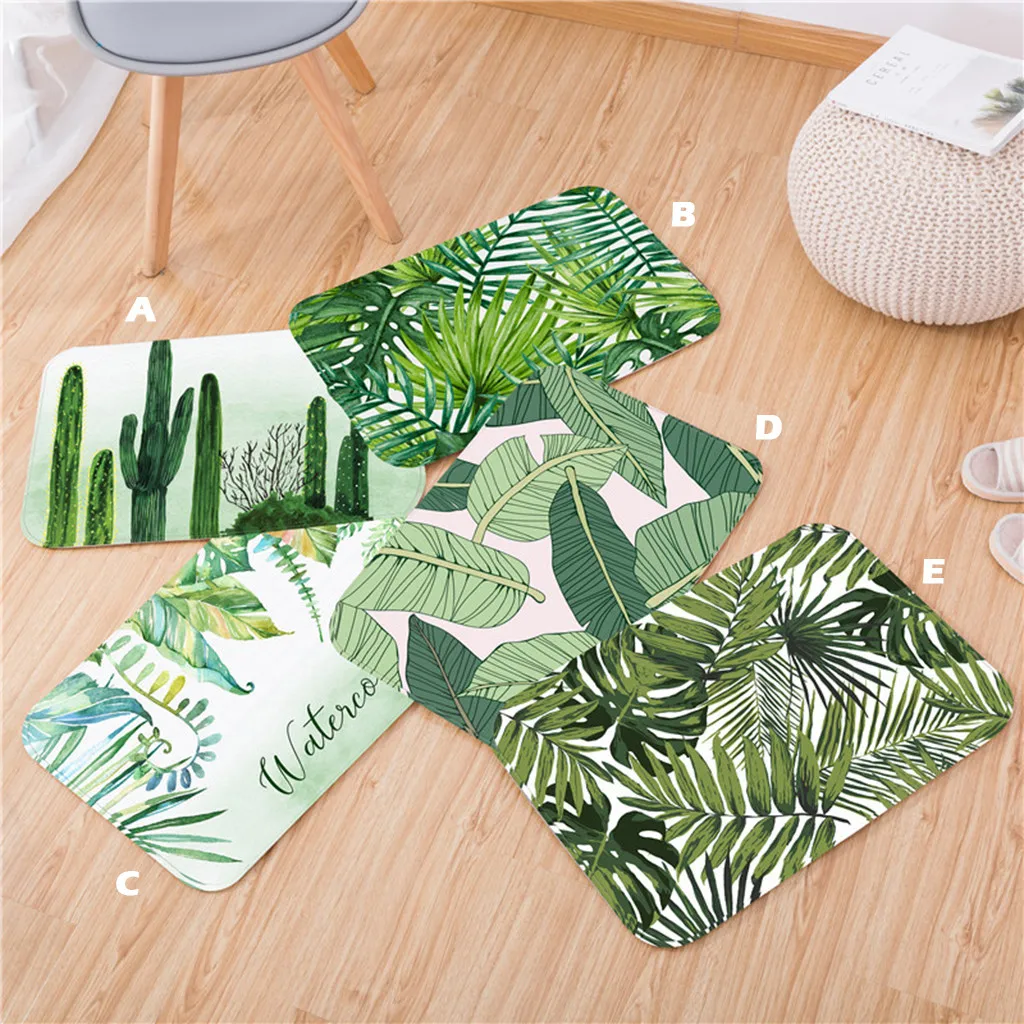 

ISHOWTIENDA Tropical Plant leaves Pattern Foot Mat Polyester Doormat Bathroom Kitchen Rug Carpet 40x60cm