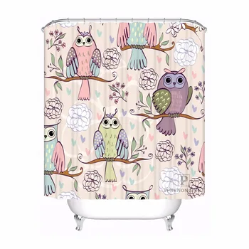 

Custom Cartoon Owl Bathroom Acceptable Shower Curtain Polyester Fabric Bathroom Curtain #180320-01-133