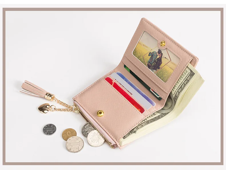 Короткий кошелек для женщин PU кисточка мода кредитные держатель для карт кошельки Портмоне для карт клатч сумка для денег из искусственной кожи Кошелек