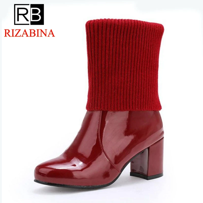 

RizaBina Plus Size 34-48 Women's High Heel Boots Fashion Round Toe Winter Shoes Women Warm Sock Boots Sexy Women Footwear