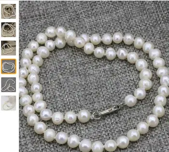 

Women Gift Freshwater 7-8mm natural white freshwater cultured pearl nearround beads necklace chain women party prom gifts charms