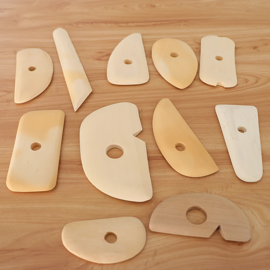 

11pcs Different Shapes Natural Wooden Clay Pottery Ceramic Soap Engraving/Scraping Tools Scraper