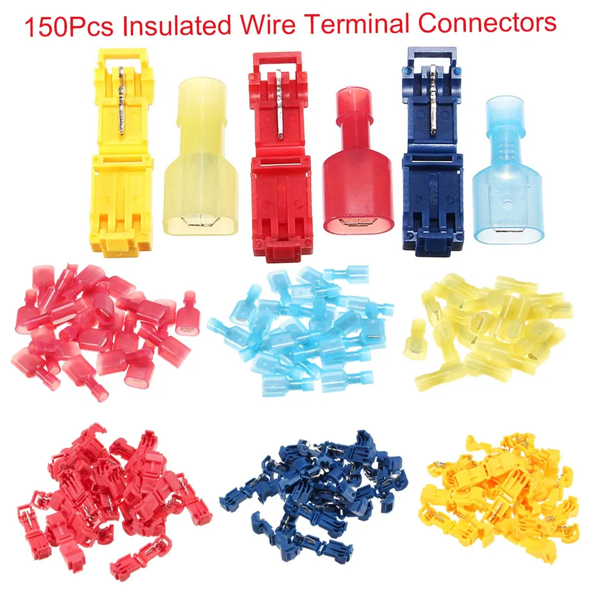 

150Pcs/Set T-Taps/Male Insulated Wire Terminal Connectors Combo Kit 14-16 10-12 18-22