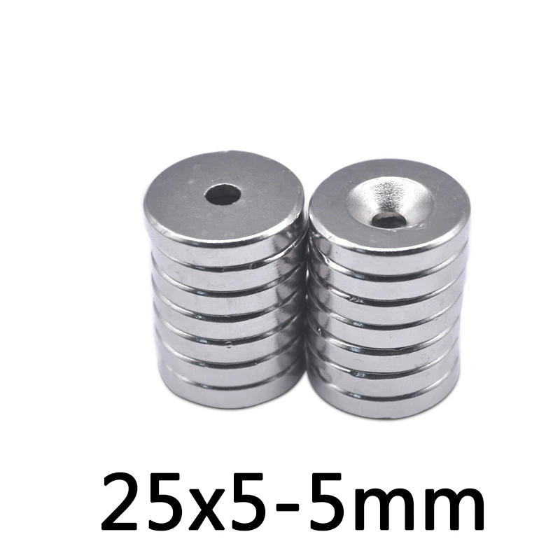 5 шт. 25x5 мм отверстие 5 мм N35 Супер сильный Перманентный круглый неодимовый потайной кольцевой магнит редкоземельные магниты 25x5-5 мм