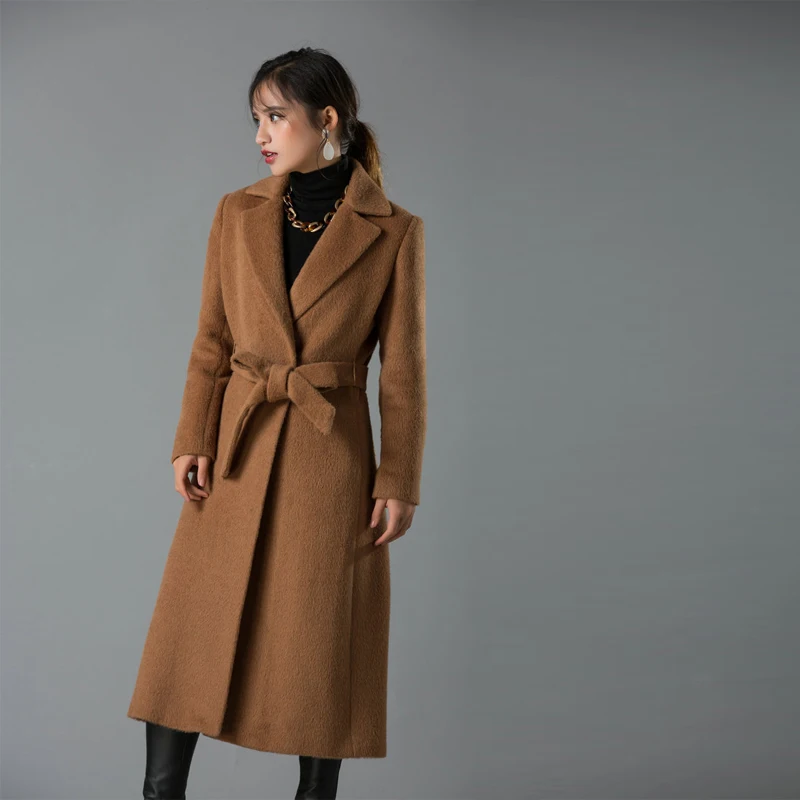 2018 Fashion Women Coat Long Alpaca Wool Blends Overcoat Womens Long sleeve Wool Coats High Quality Overcoat Fashion Trench Coat