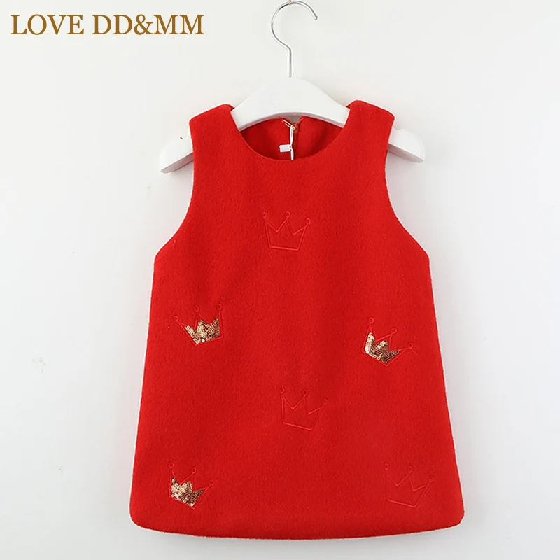 LOVE DD&ampMM Girls Dresses 2022 Autumn New Children's Wear Sweet Crown Embroidered Woolen Vest Princess Dress | Детская одежда и