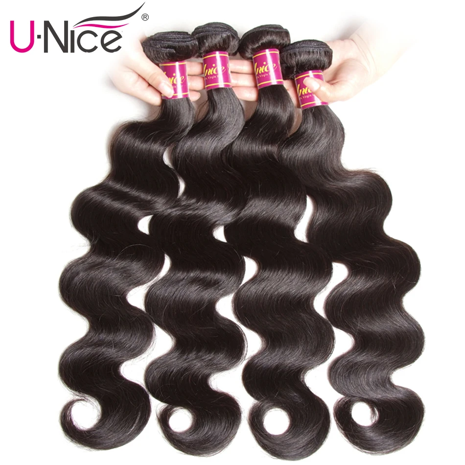 Волосы UNICE бразильские волнистые волосы, для придания объема, вплетаемые пряди натуральные Цвет 100% человеческие сотканые волосы 1/3/4 шт. 8-30