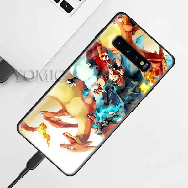 Силиконовый чехол Pokemons ball Pika для samsung Galaxy S10e S9 S8 S10 Plus S7 Note 9 8 A50 A70, черный мягкий чехол - Цвет: D-004