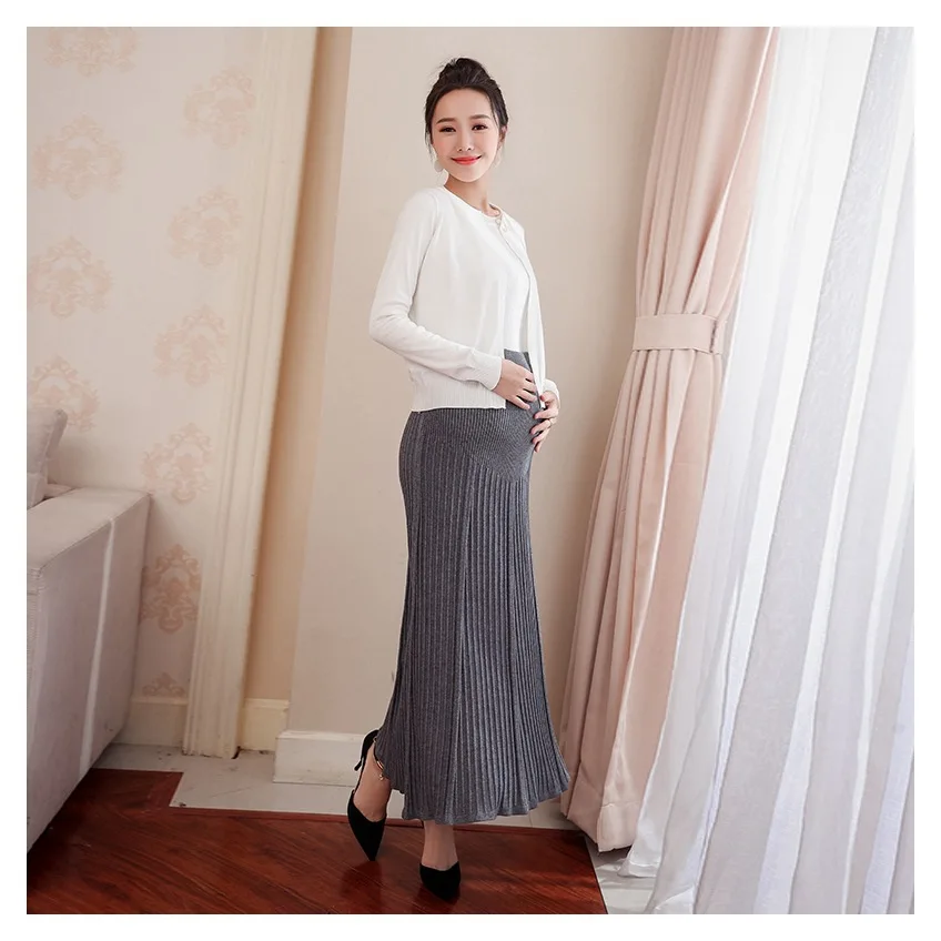 Elastic Waist Belly Maternity Long Skirts Bottoms Clothes for Pregnant Women Autumn Charming Knitted Pregnancy Skirts