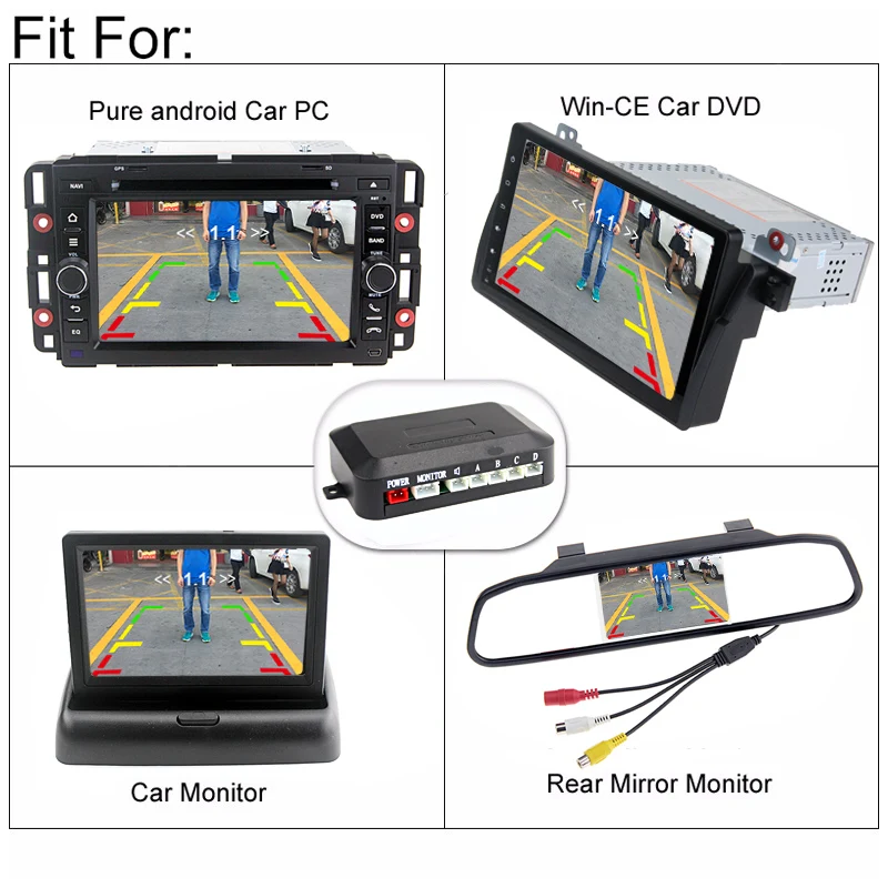 Sinairyu Wire Video Parking Sensor Reverse Backup Radar Assistance, Auto parking Monitor Digital Display and Step-up Alarm