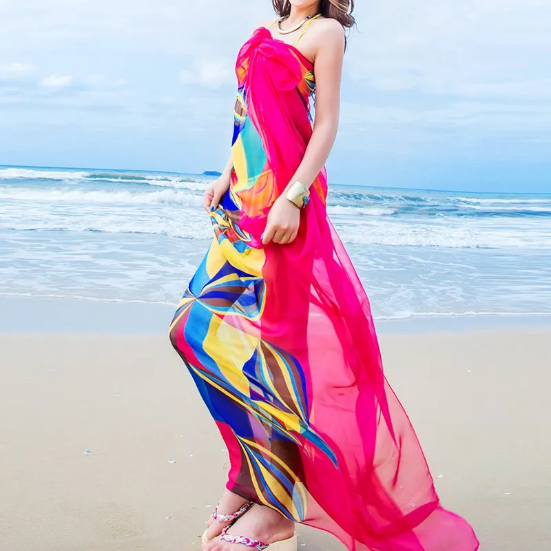 Новинка 140x190 см парео-шарф женский пляжный саронг накидка Летние шифоновые шарфы геометрический дизайн размера плюс полотенце - Цвет: R