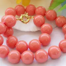 Длинные 17-1" новые оригинальные 10 мм Южное море круглые Коралловые бусы ожерелье AAA Свадебные украшения Кристалл для женщин