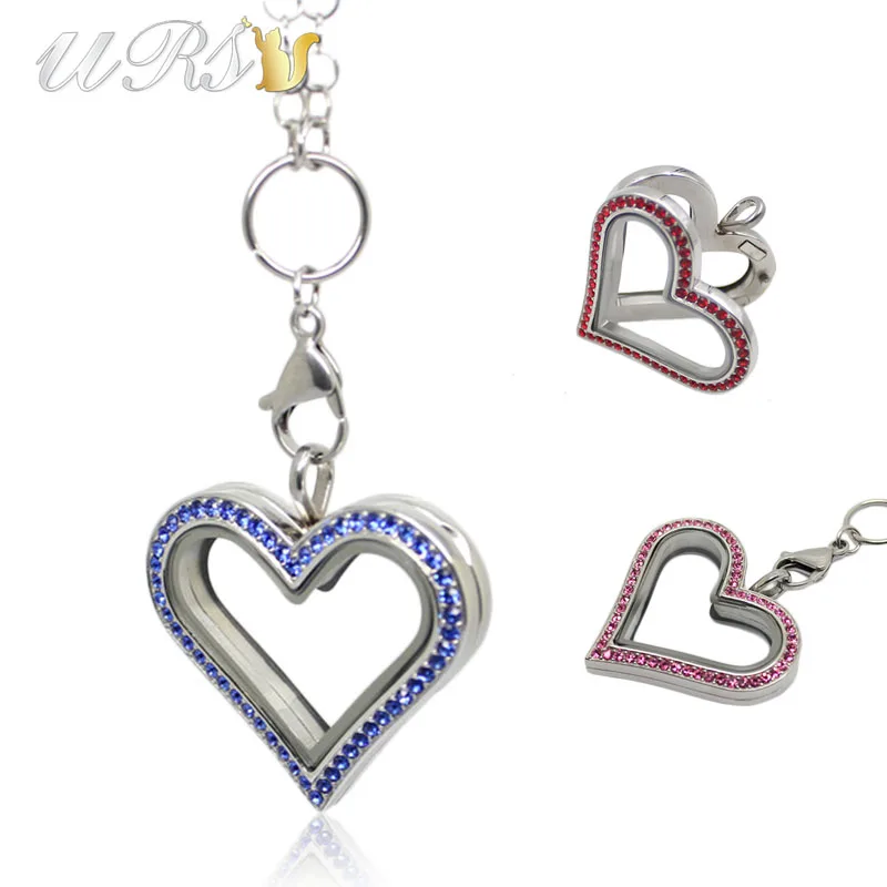 

35mm Large Heart Magnetic Closure Colorful Czech Crystals 316L Stainless Steel Floating Memory Locket Charm Locket Pendant